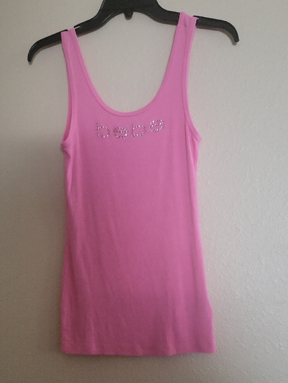 Bebe Y2k Era Pink Ribbed Crystal Logo Tank top